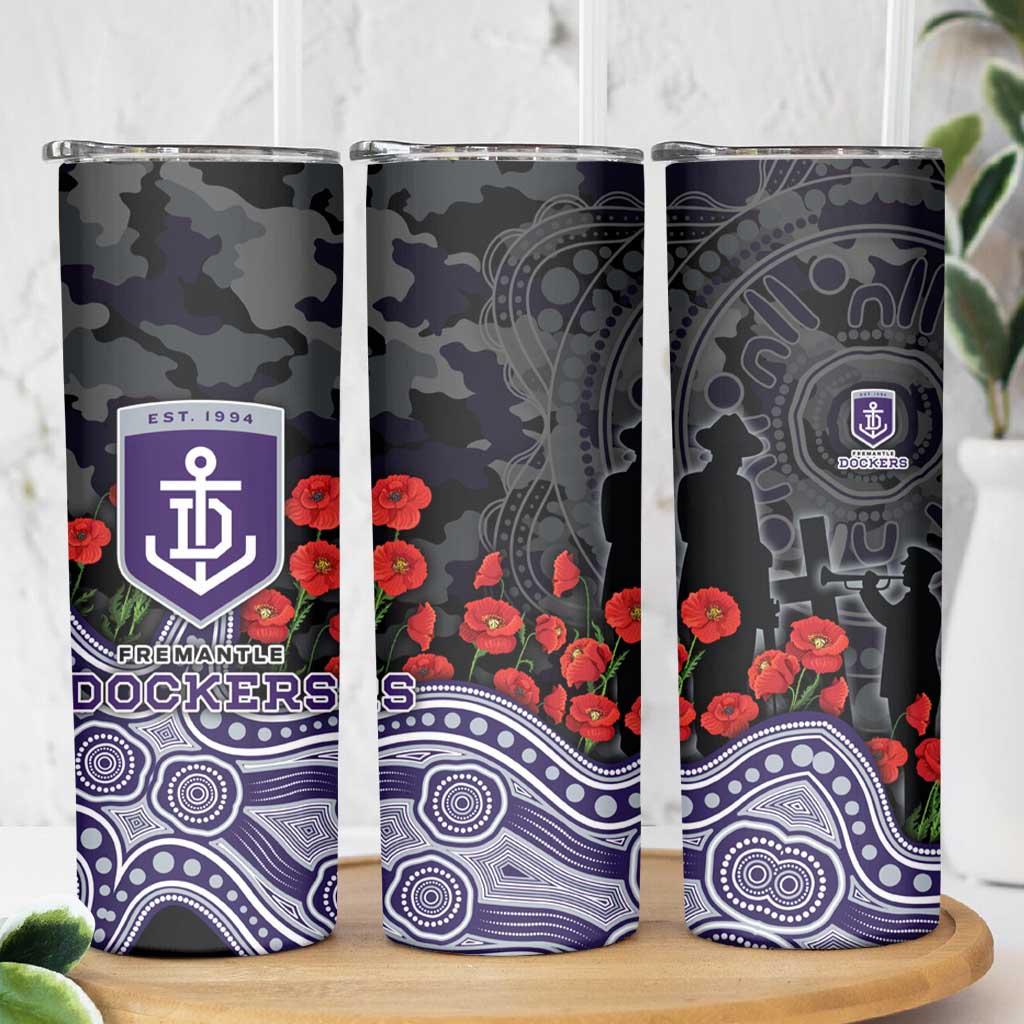 Fremantle Dockers ANZAC Day Skinny Tumbler Indigenous Dot Art with Poppy Flower Tribute