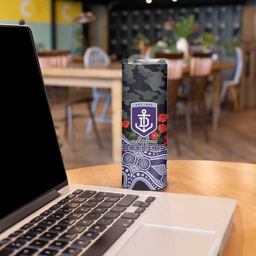 Fremantle Dockers ANZAC Day Skinny Tumbler Indigenous Dot Art with Poppy Flower Tribute