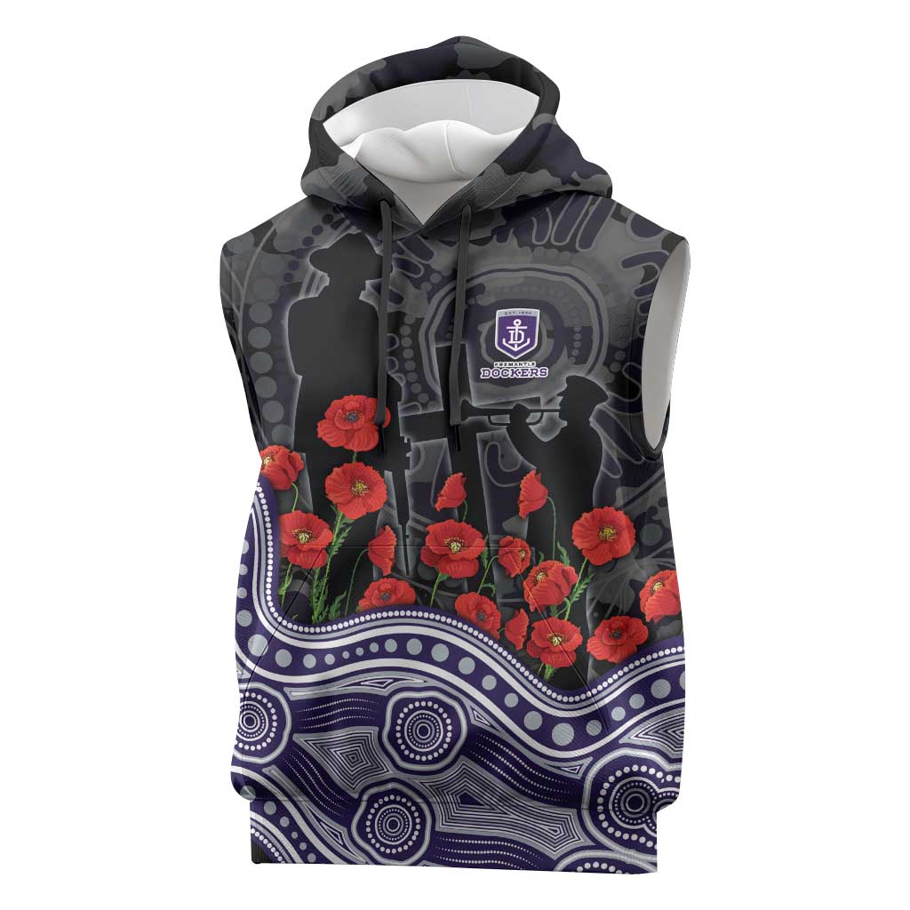 Fremantle Dockers ANZAC Day Sleeveless Hoodie Indigenous Dot Art with Poppy Flower Tribute