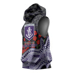 Fremantle Dockers ANZAC Day Sleeveless Hoodie Indigenous Dot Art with Poppy Flower Tribute
