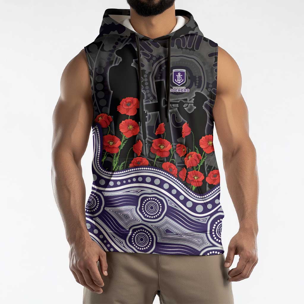 Fremantle Dockers ANZAC Day Sleeveless Hoodie Indigenous Dot Art with Poppy Flower Tribute