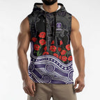 Fremantle Dockers ANZAC Day Sleeveless Hoodie Indigenous Dot Art with Poppy Flower Tribute