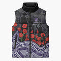 Fremantle Dockers ANZAC Day Sleeveless Puffer Jacket Indigenous Dot Art with Poppy Flower Tribute