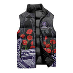 Fremantle Dockers ANZAC Day Sleeveless Puffer Jacket Indigenous Dot Art with Poppy Flower Tribute