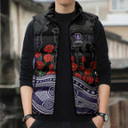 Fremantle Dockers ANZAC Day Sleeveless Puffer Jacket Indigenous Dot Art with Poppy Flower Tribute