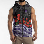 Fremantle Dockers ANZAC Day Sleeveless Zip Hoodie Indigenous Dot Art with Poppy Flower Tribute