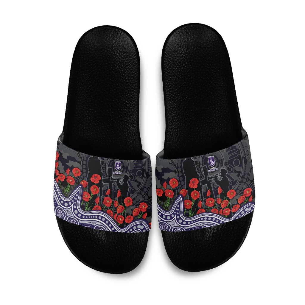 Fremantle Dockers ANZAC Day Slide Sandals Indigenous Dot Art with Poppy Flower Tribute