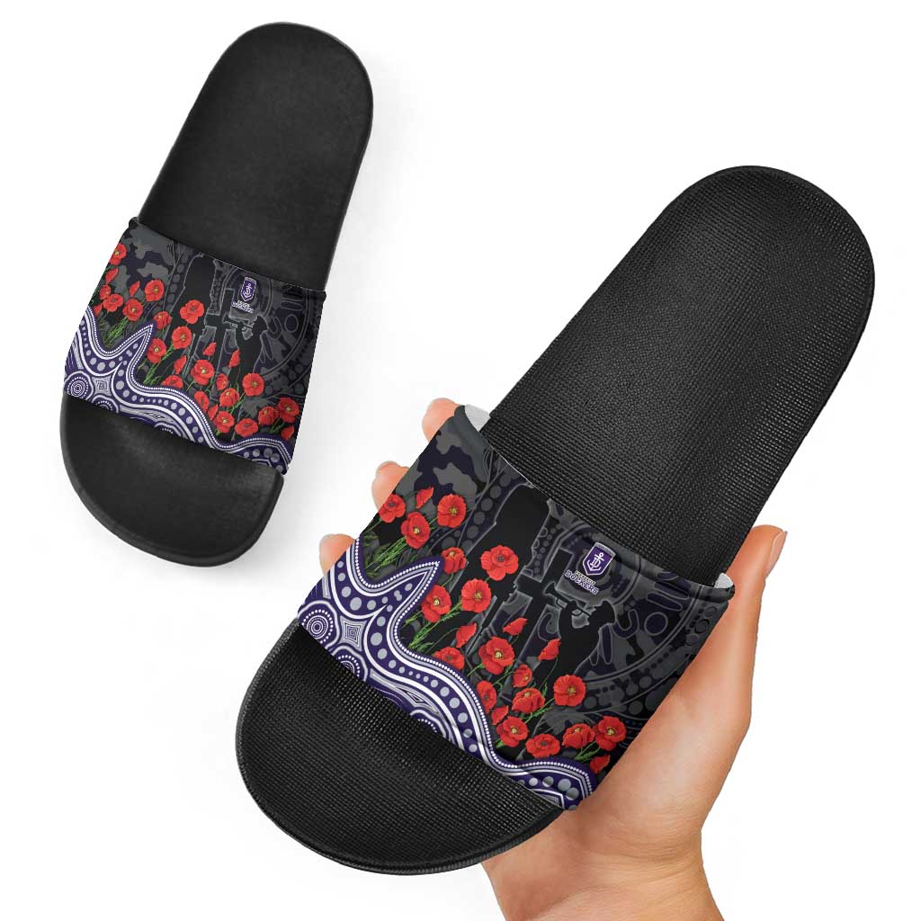 Fremantle Dockers ANZAC Day Slide Sandals Indigenous Dot Art with Poppy Flower Tribute