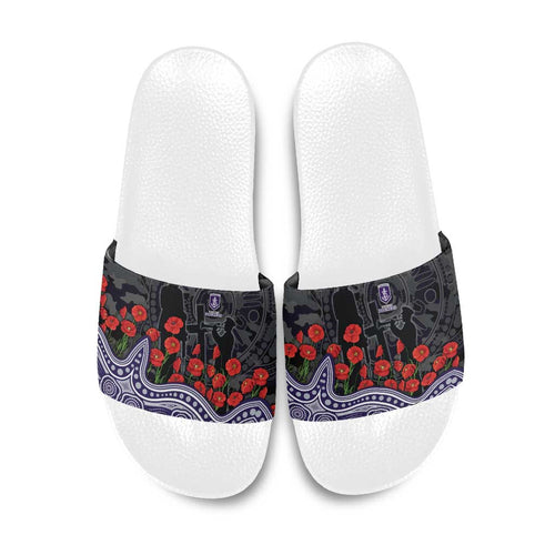 Fremantle Dockers ANZAC Day Slide Sandals Indigenous Dot Art with Poppy Flower Tribute