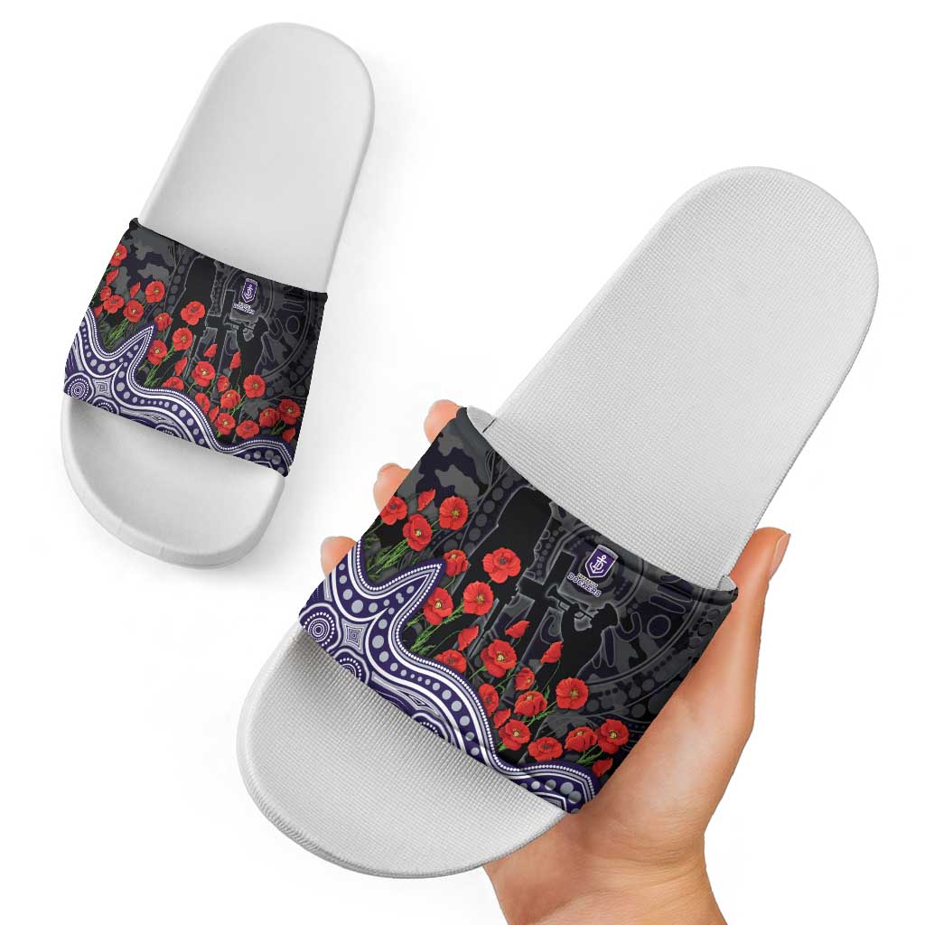 Fremantle Dockers ANZAC Day Slide Sandals Indigenous Dot Art with Poppy Flower Tribute