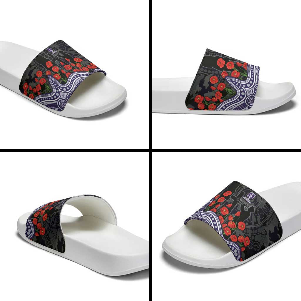 Fremantle Dockers ANZAC Day Slide Sandals Indigenous Dot Art with Poppy Flower Tribute