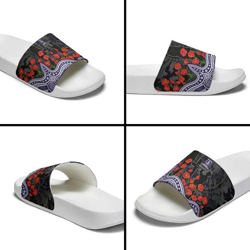 Fremantle Dockers ANZAC Day Slide Sandals Indigenous Dot Art with Poppy Flower Tribute