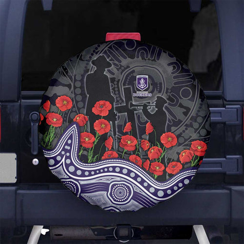 Fremantle Dockers ANZAC Day Spare Tire Cover Indigenous Dot Art with Poppy Flower Tribute