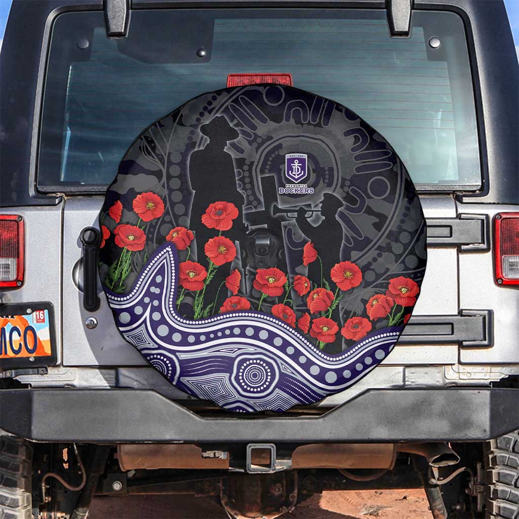 Fremantle Dockers ANZAC Day Spare Tire Cover Indigenous Dot Art with Poppy Flower Tribute