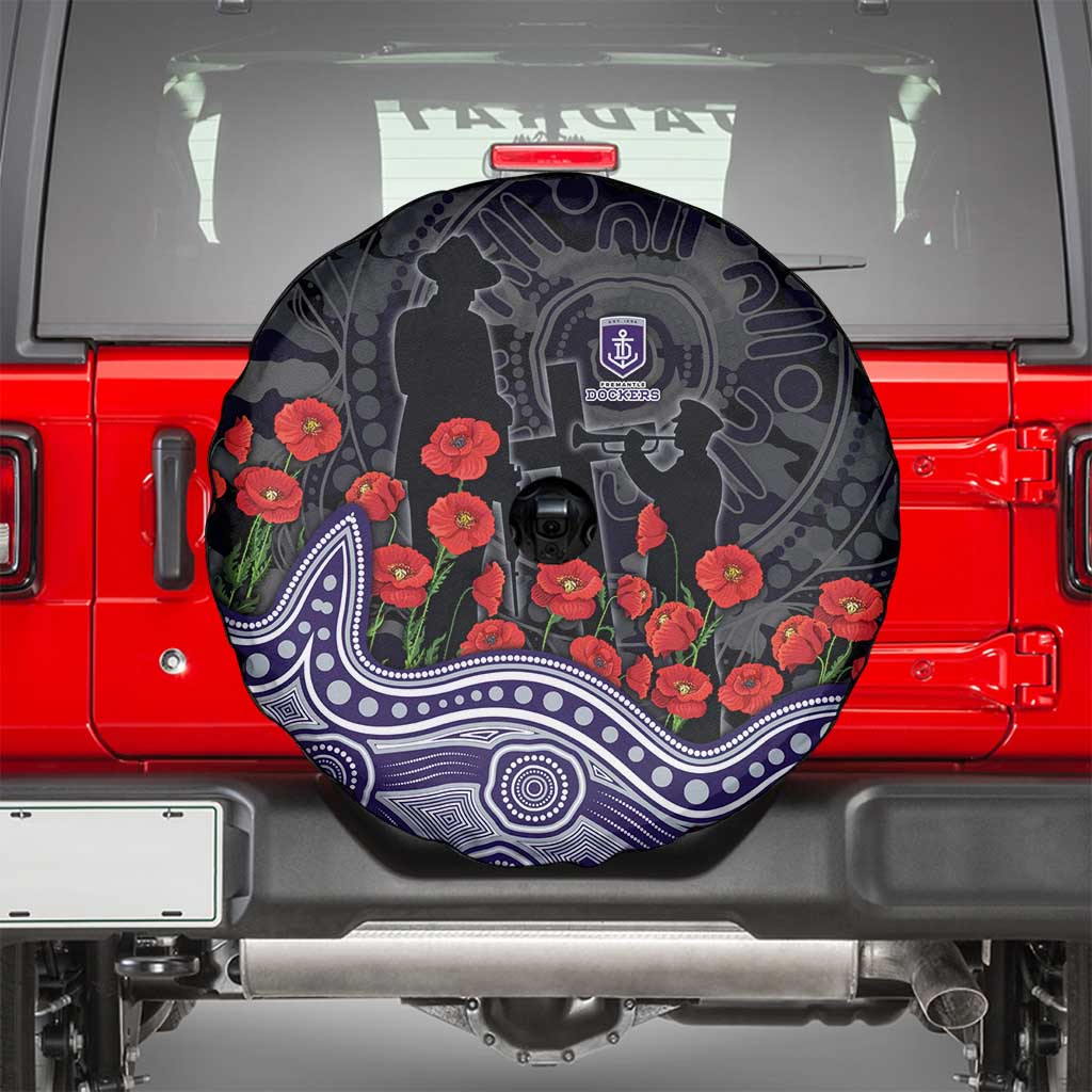 Fremantle Dockers ANZAC Day Spare Tire Cover Indigenous Dot Art with Poppy Flower Tribute