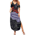 Fremantle Dockers ANZAC Day Summer Maxi Dress Indigenous Dot Art with Poppy Flower Tribute