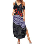 Fremantle Dockers ANZAC Day Summer Maxi Dress Indigenous Dot Art with Poppy Flower Tribute