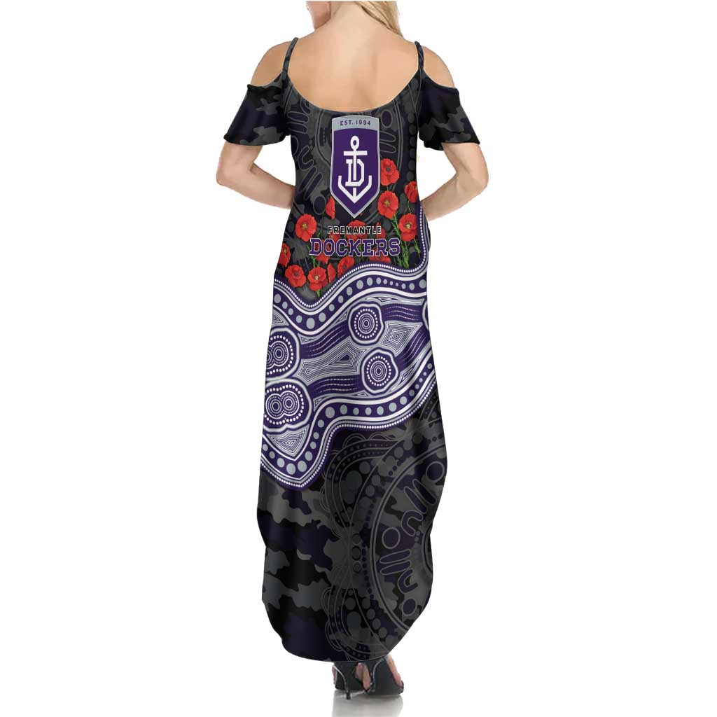 Fremantle Dockers ANZAC Day Summer Maxi Dress Indigenous Dot Art with Poppy Flower Tribute