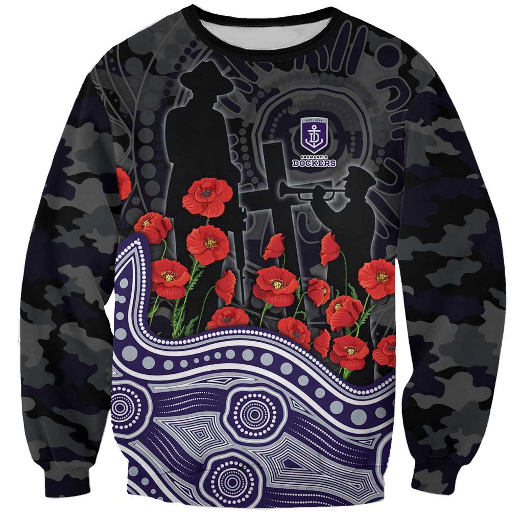 Fremantle Dockers ANZAC Day Sweatshirt Indigenous Dot Art with Poppy Flower Tribute