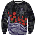 Fremantle Dockers ANZAC Day Sweatshirt Indigenous Dot Art with Poppy Flower Tribute