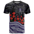 Fremantle Dockers ANZAC Day T Shirt Indigenous Dot Art with Poppy Flower Tribute