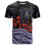 Fremantle Dockers ANZAC Day T Shirt Indigenous Dot Art with Poppy Flower Tribute