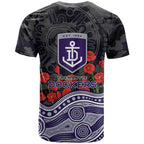 Fremantle Dockers ANZAC Day T Shirt Indigenous Dot Art with Poppy Flower Tribute