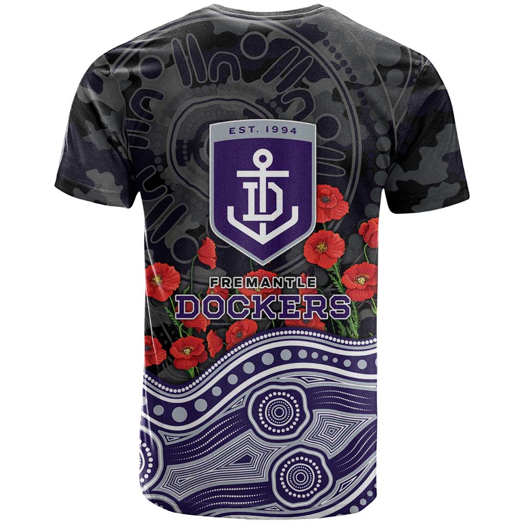 Fremantle Dockers ANZAC Day T Shirt Indigenous Dot Art with Poppy Flower Tribute