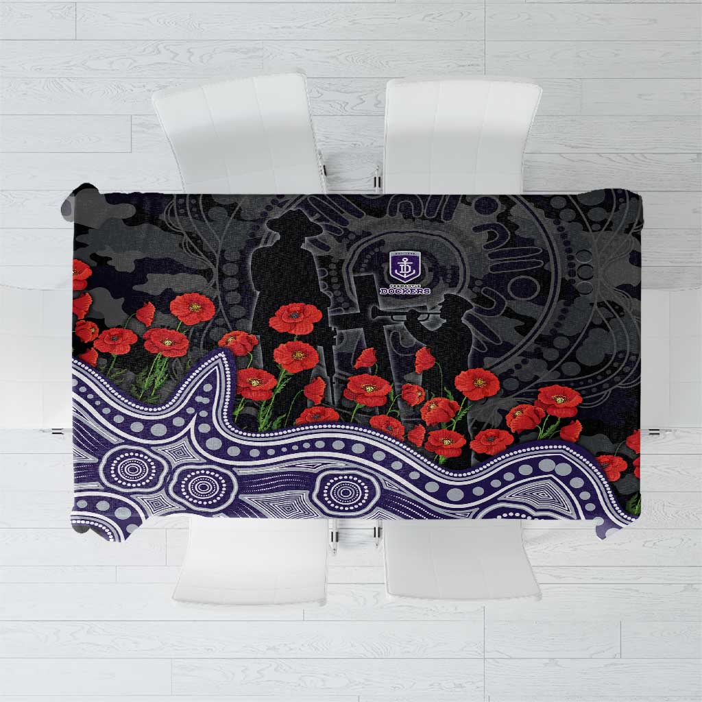 Fremantle Dockers ANZAC Day Tablecloth Indigenous Dot Art with Poppy Flower Tribute