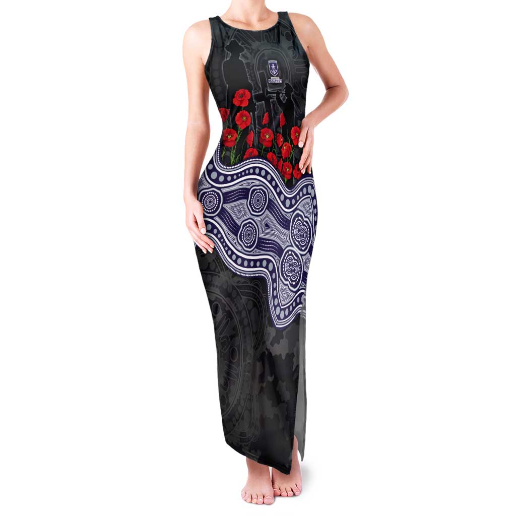 Fremantle Dockers ANZAC Day Tank Maxi Dress Indigenous Dot Art with Poppy Flower Tribute