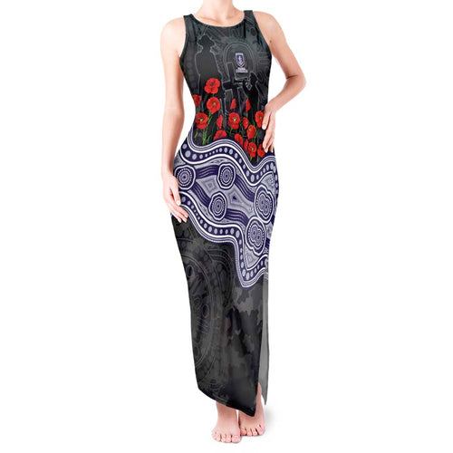 Fremantle Dockers ANZAC Day Tank Maxi Dress Indigenous Dot Art with Poppy Flower Tribute
