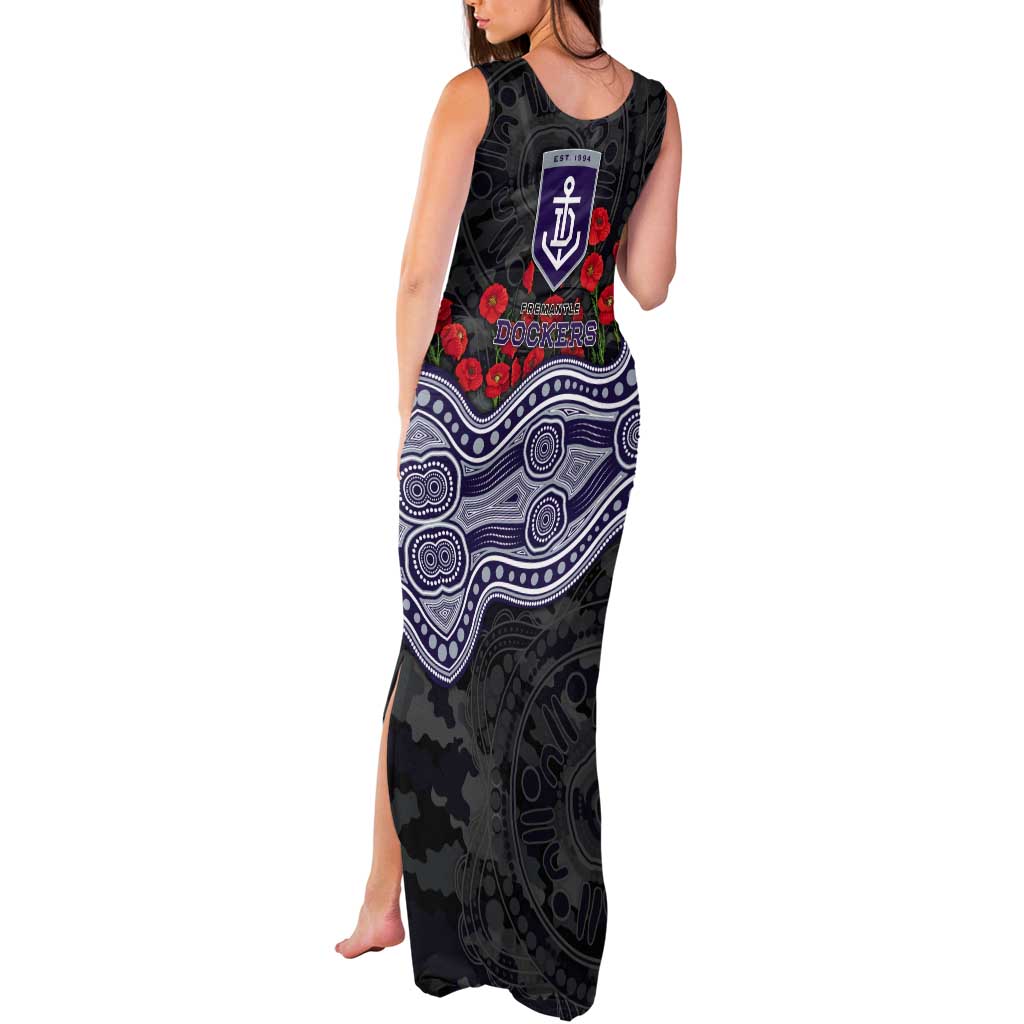 Fremantle Dockers ANZAC Day Tank Maxi Dress Indigenous Dot Art with Poppy Flower Tribute
