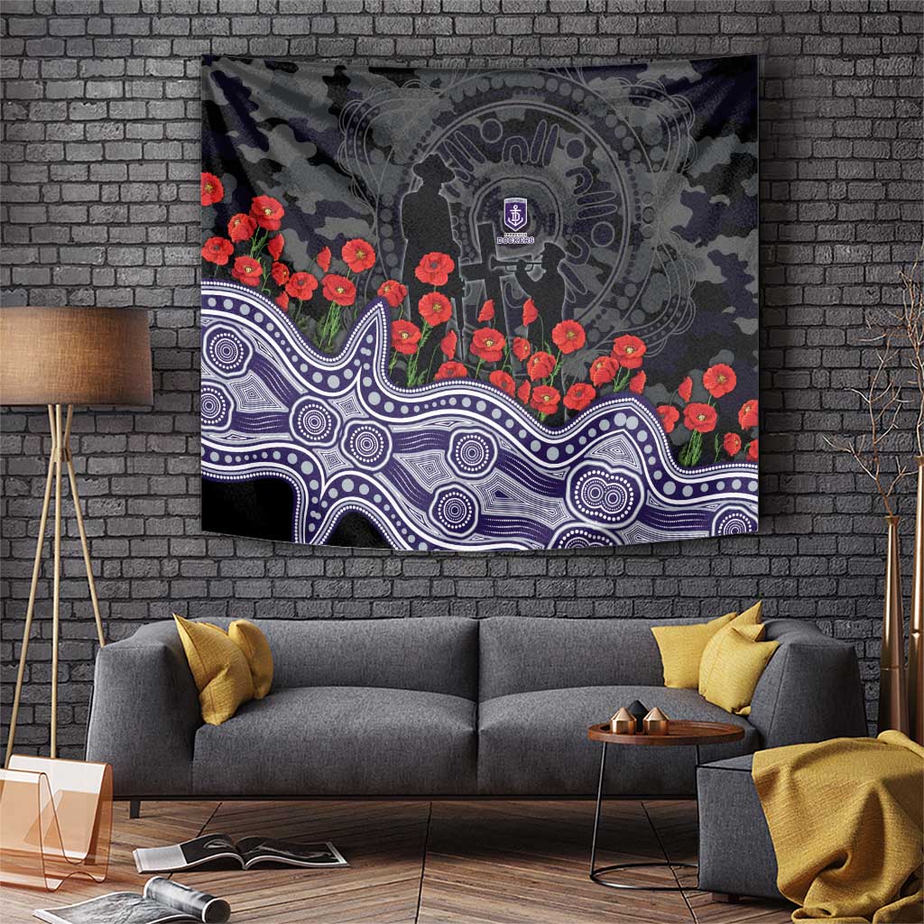 Fremantle Dockers ANZAC Day Tapestry Indigenous Dot Art with Poppy Flower Tribute