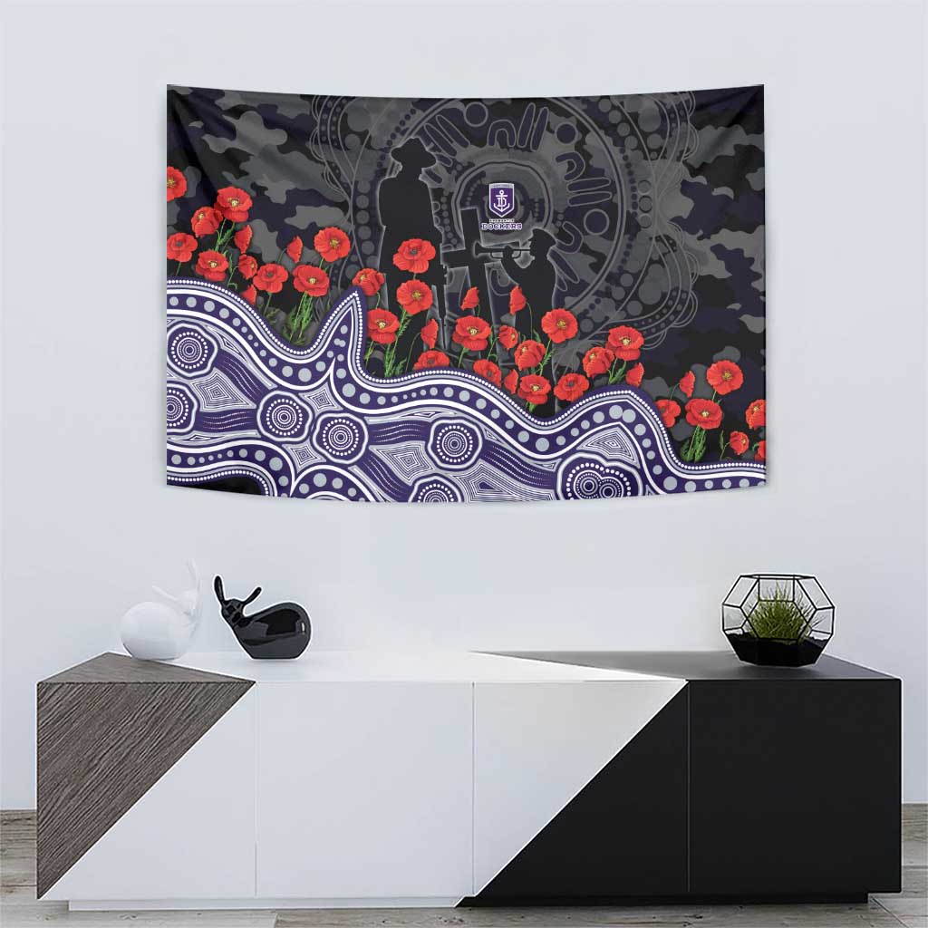 Fremantle Dockers ANZAC Day Tapestry Indigenous Dot Art with Poppy Flower Tribute