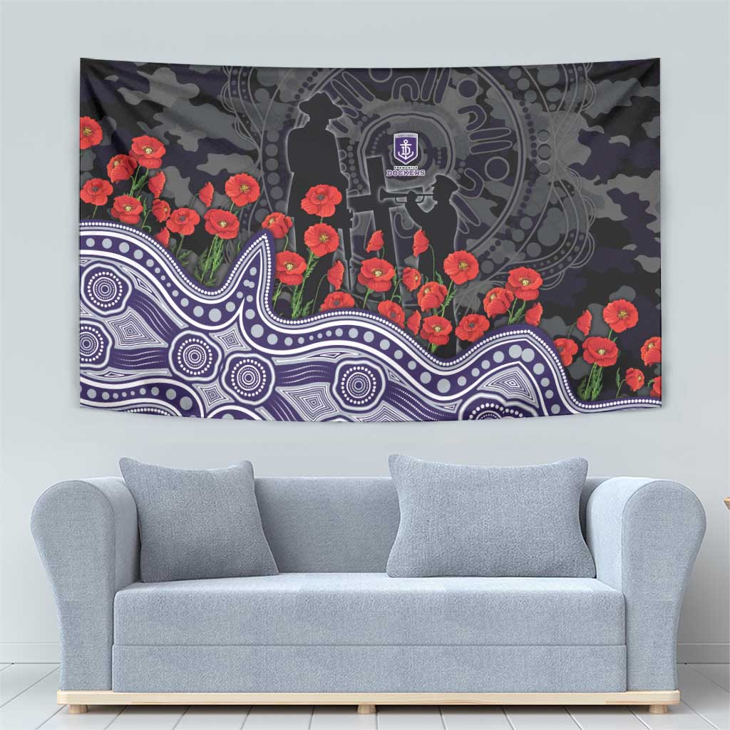 Fremantle Dockers ANZAC Day Tapestry Indigenous Dot Art with Poppy Flower Tribute