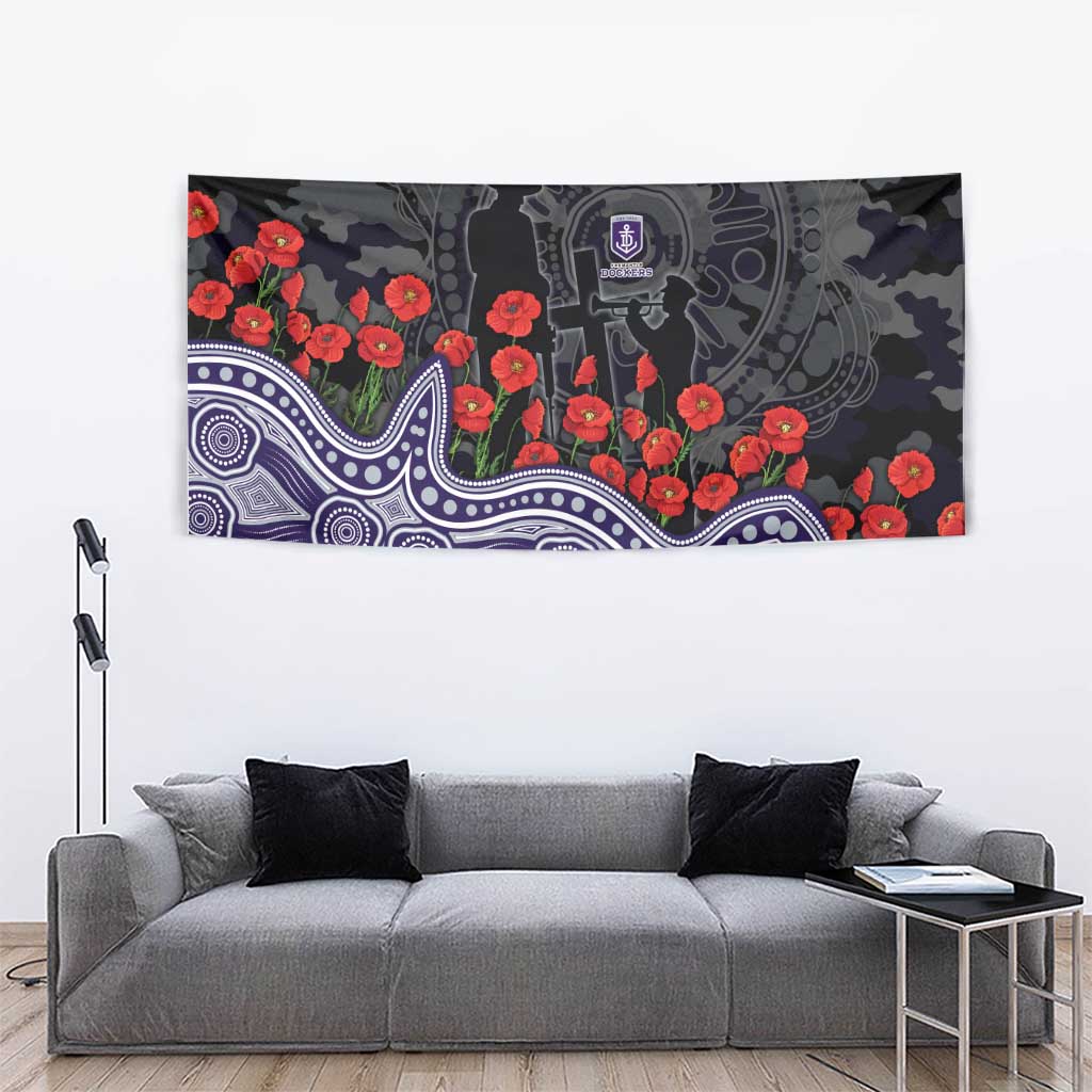 Fremantle Dockers ANZAC Day Tapestry Indigenous Dot Art with Poppy Flower Tribute