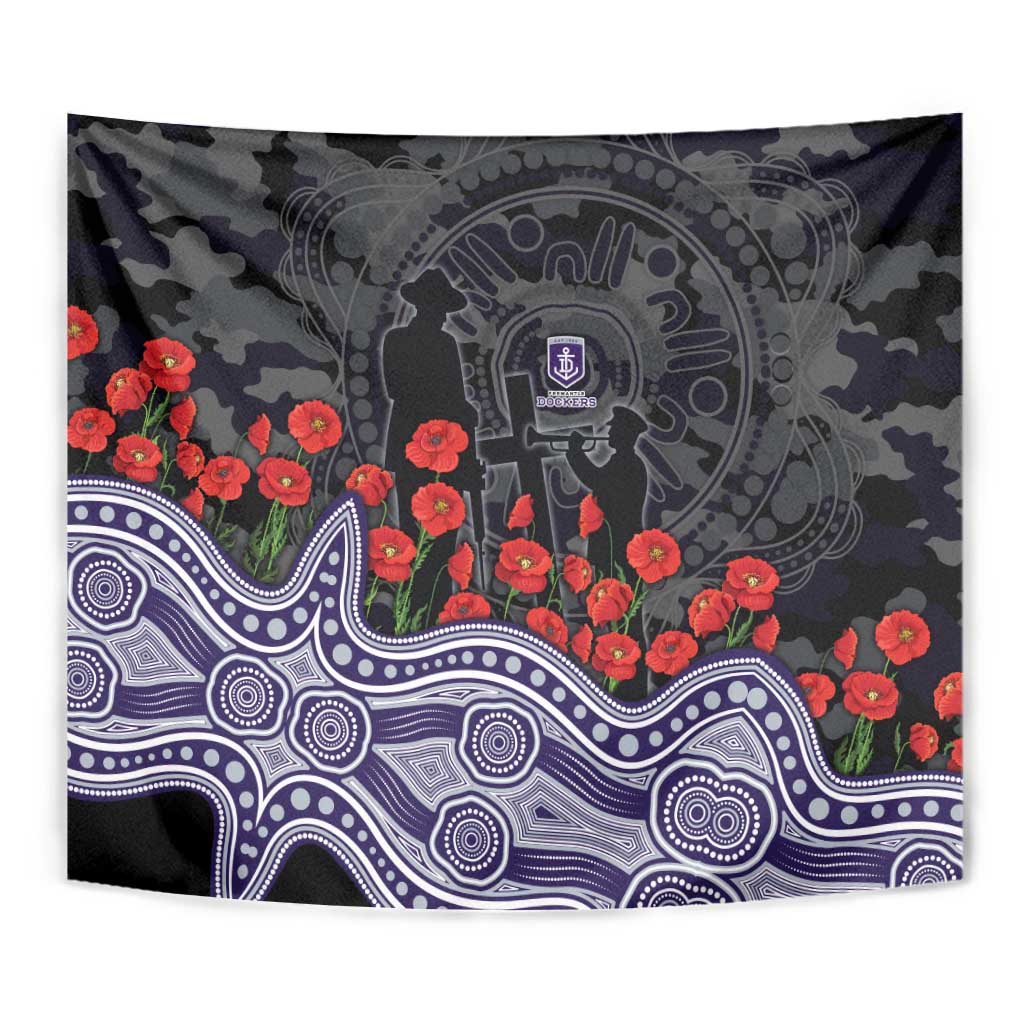 Fremantle Dockers ANZAC Day Tapestry Indigenous Dot Art with Poppy Flower Tribute