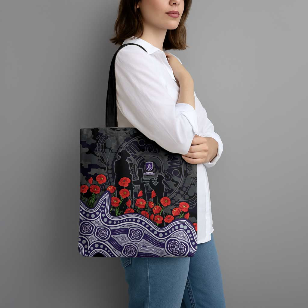 Fremantle Dockers ANZAC Day Tote Bag Indigenous Dot Art with Poppy Flower Tribute