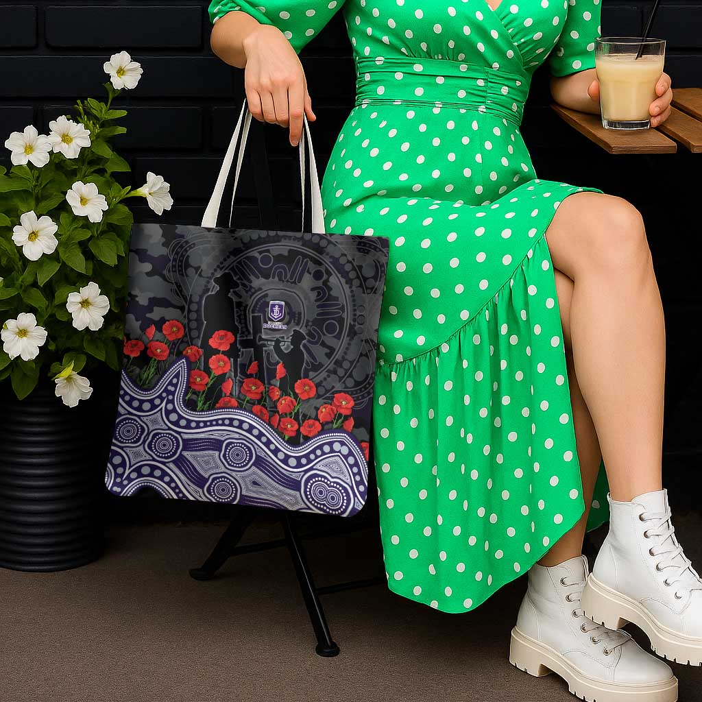 Fremantle Dockers ANZAC Day Tote Bag Indigenous Dot Art with Poppy Flower Tribute