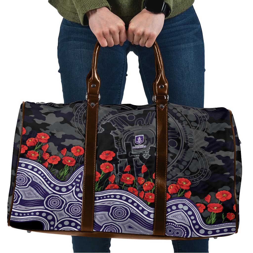 Fremantle Dockers ANZAC Day Travel Bag Indigenous Dot Art with Poppy Flower Tribute