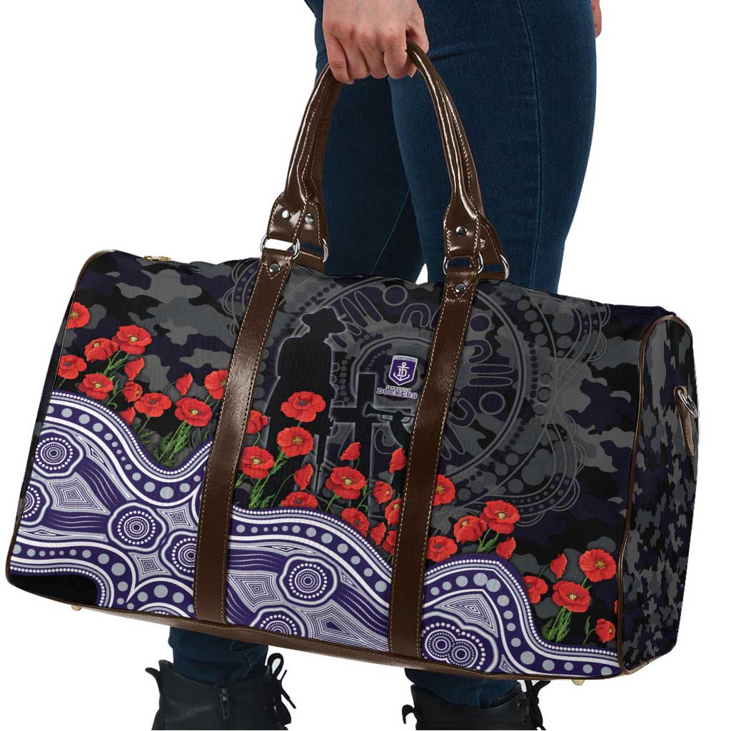 Fremantle Dockers ANZAC Day Travel Bag Indigenous Dot Art with Poppy Flower Tribute