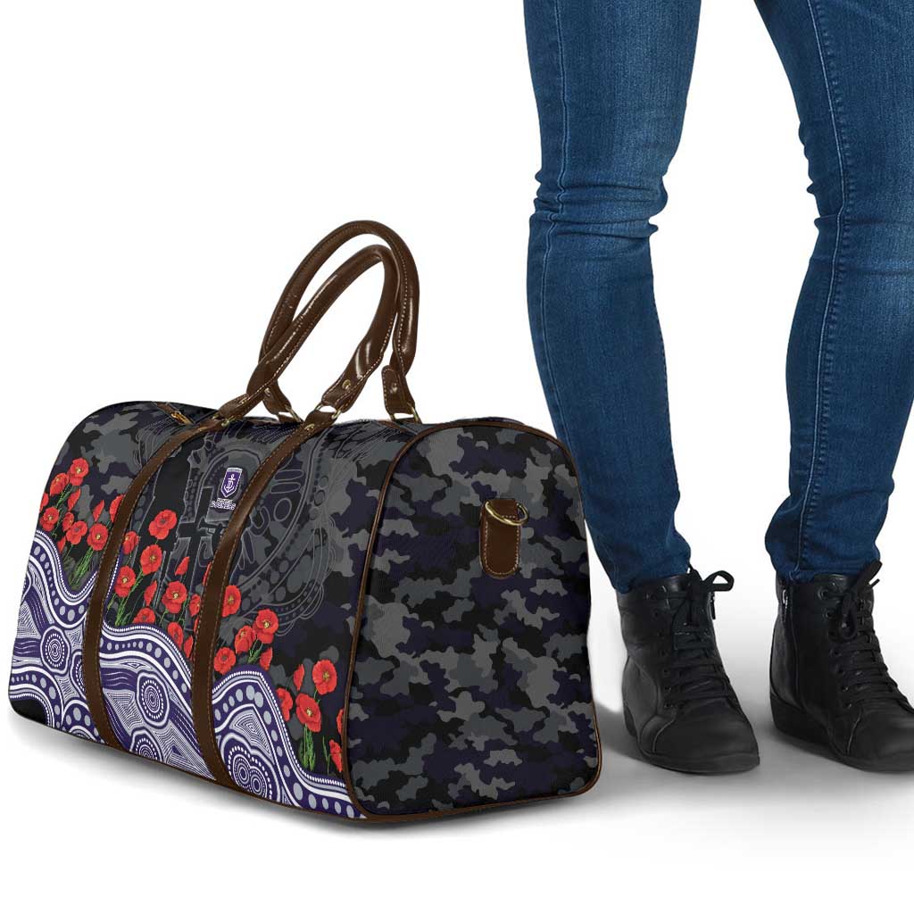 Fremantle Dockers ANZAC Day Travel Bag Indigenous Dot Art with Poppy Flower Tribute