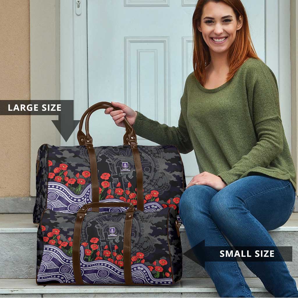 Fremantle Dockers ANZAC Day Travel Bag Indigenous Dot Art with Poppy Flower Tribute