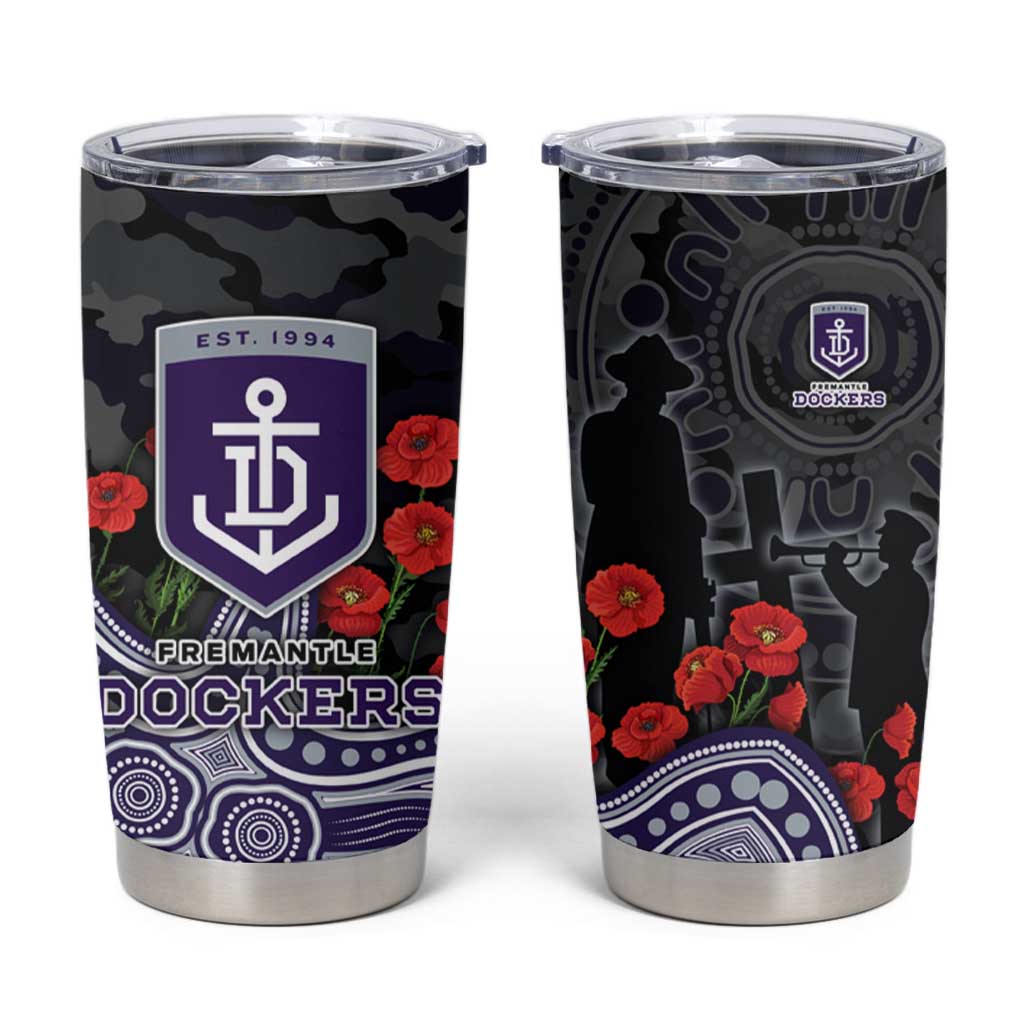 Fremantle Dockers ANZAC Day Tumbler Cup Indigenous Dot Art with Poppy Flower Tribute