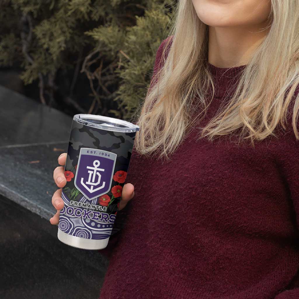 Fremantle Dockers ANZAC Day Tumbler Cup Indigenous Dot Art with Poppy Flower Tribute