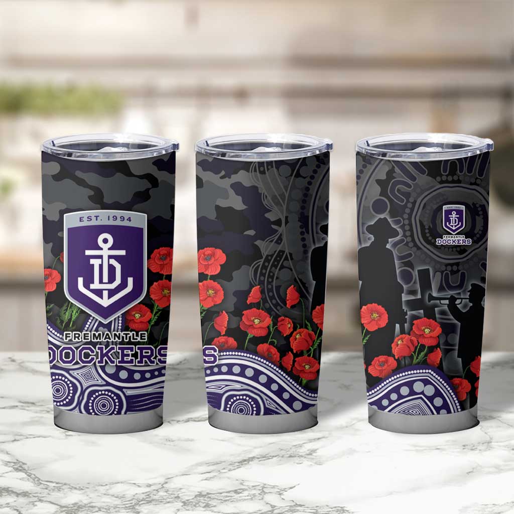Fremantle Dockers ANZAC Day Tumbler Cup Indigenous Dot Art with Poppy Flower Tribute