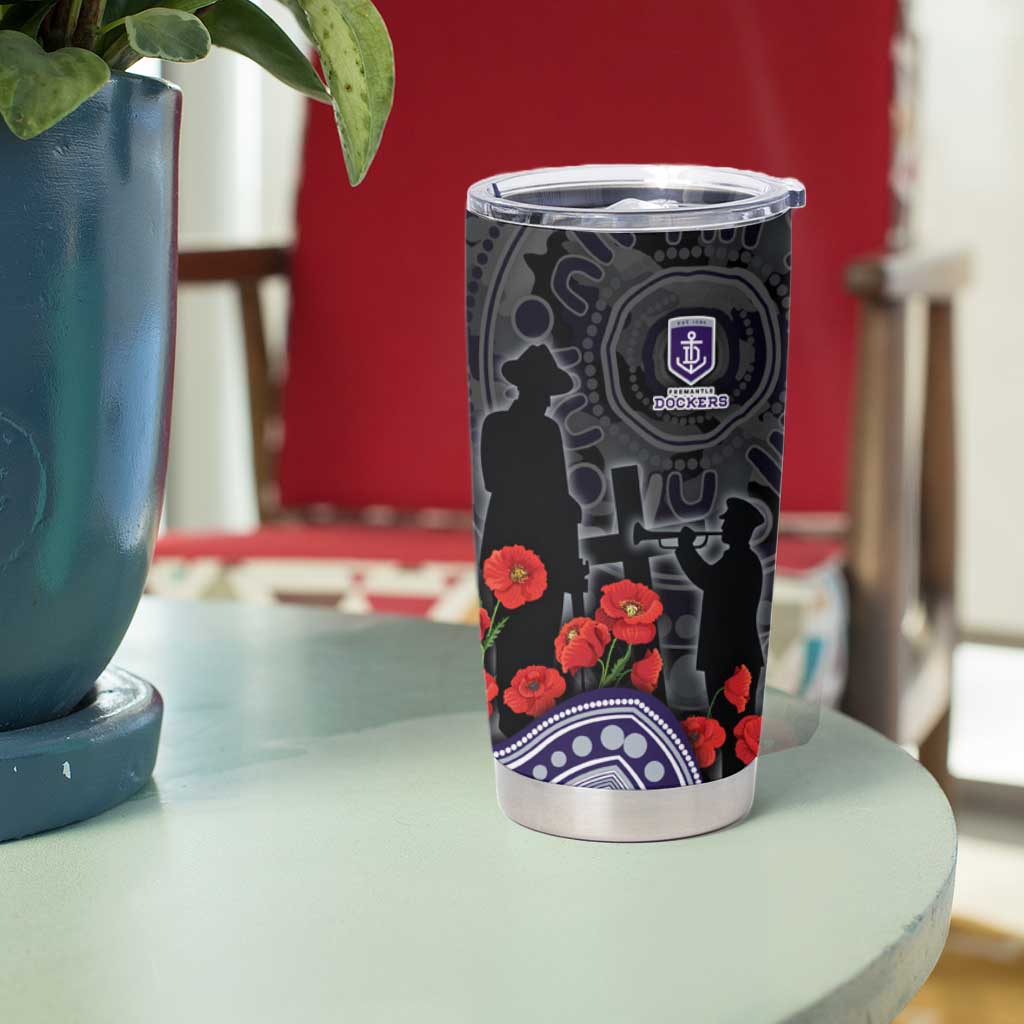 Fremantle Dockers ANZAC Day Tumbler Cup Indigenous Dot Art with Poppy Flower Tribute