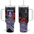 Fremantle Dockers ANZAC Day Tumbler With Handle Indigenous Dot Art with Poppy Flower Tribute