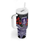 Fremantle Dockers ANZAC Day Tumbler With Handle Indigenous Dot Art with Poppy Flower Tribute