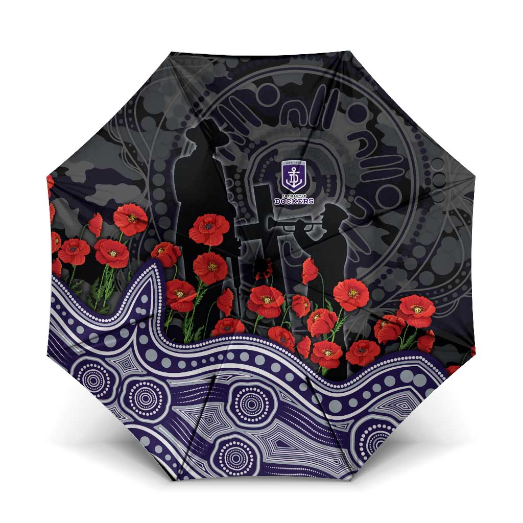 Fremantle Dockers ANZAC Day Umbrella Indigenous Dot Art with Poppy Flower Tribute